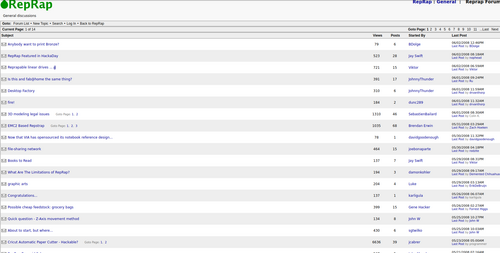 RepRap forum screen dump from 2008